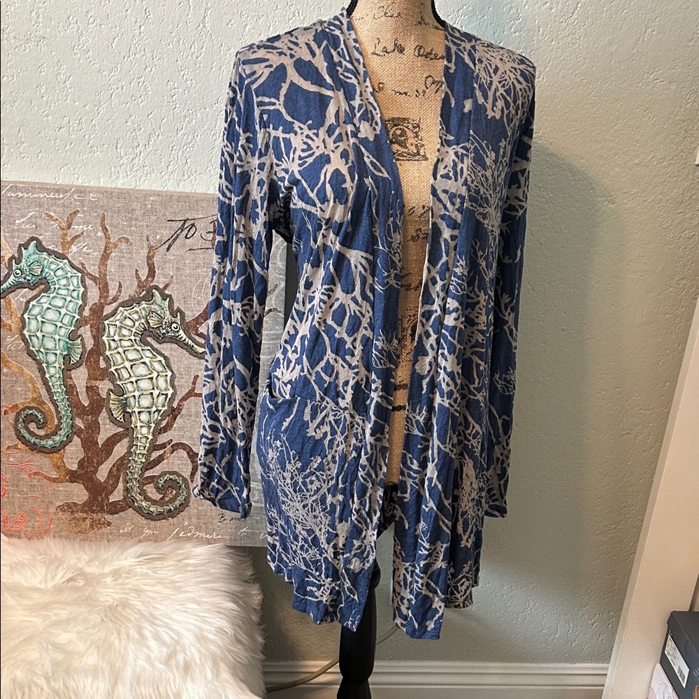 J. Jill Blue and White Open Cardigan